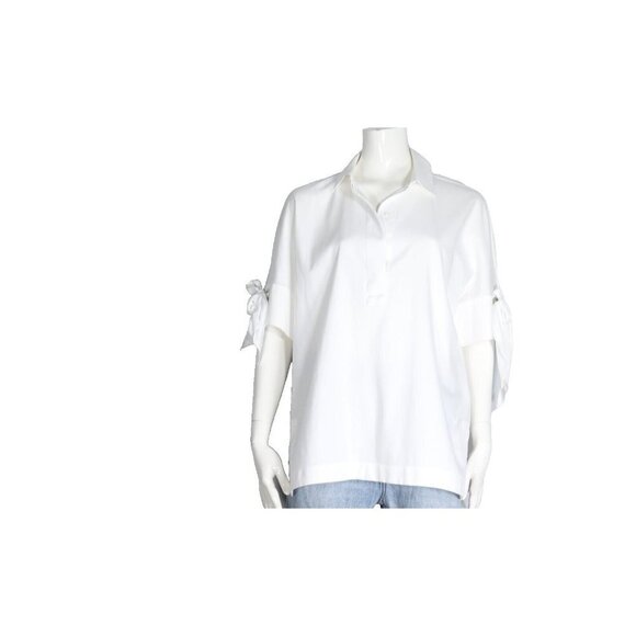 Chico's Women's Medium US10 White Non-Iron Chic Stretch Blouse Tie Sleeve Shirt - Picture 7 of 7